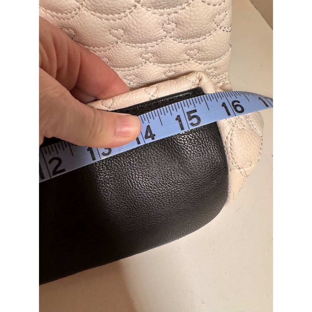 Betsey Johnson Cream Quilted Heart Tote Bag with Large Black Bow Gold Hardware - Picture 9 of 9
